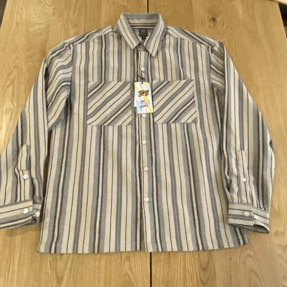 Campus Sutra NWT Button Down Twill Men's Medium Beige Black Southwest Boxy Retro